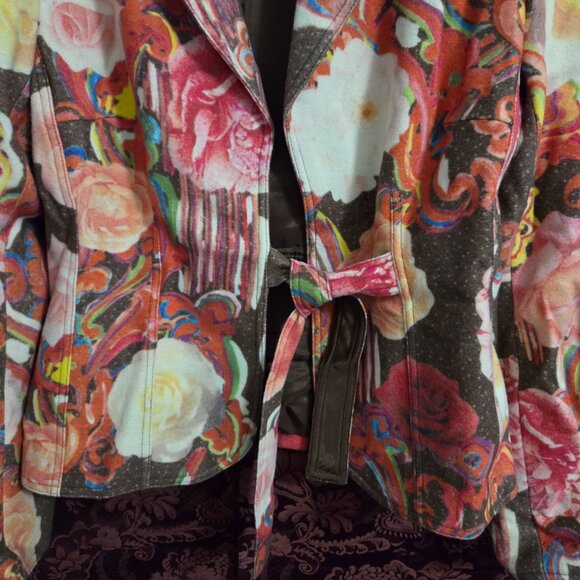 Oilily Brown Orange Floral Tie Front Jacket Woman's Large 42 - Picture 4 of 8